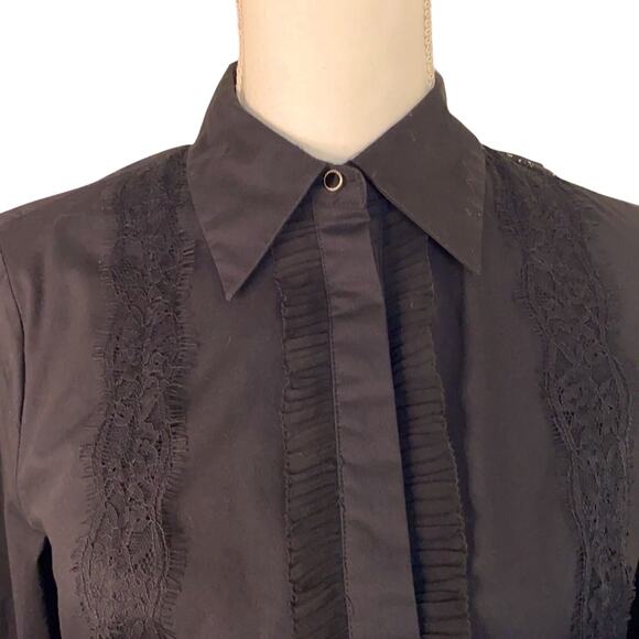 Laundry by Shelli Segal Women’s Size 4 Black Lace Long Sleeve Hidden Button Top - Picture 3 of 16